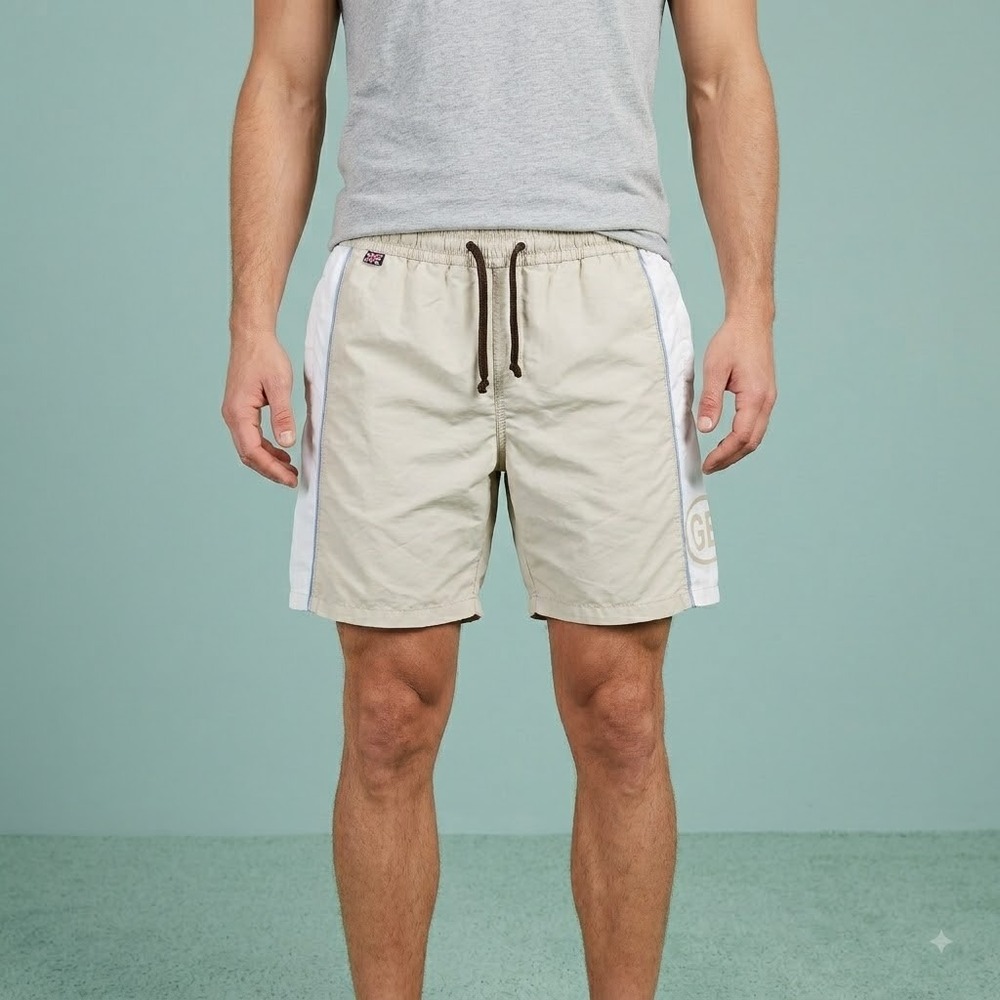 Henri Lloyd Swim Shorts Men's 34 Beige Tan Drawstring GB Logo Made‎ in Italy